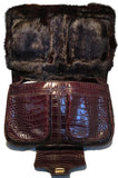 Rare Limited Edition Fendi Brown Alligator and Mink Fur Satchel Handbag