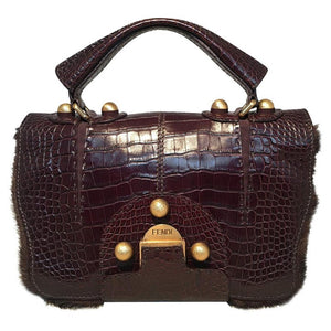 Rare Limited Edition Fendi Brown Alligator and Mink Fur Satchel Handbag