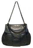 Chanel Black Leather Double Strap Shoulder Bag Tote Production Sample