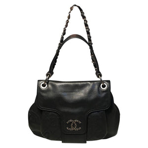 Chanel Black Leather Double Strap Shoulder Bag Tote Production Sample