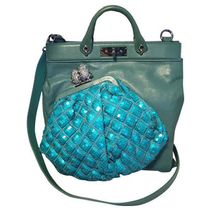 Marc Jacobs Seafoam Green Leather and Sequin Small Duffy Frog Tote