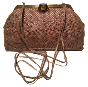 Judith Leiber Vintage Tan lizard Embroidered Oversized Clutch