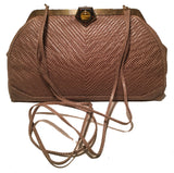 Judith Leiber Vintage Tan lizard Embroidered Oversized Clutch