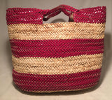 Anya Hindmarch Magenta Leather and Tan Rattan Large Woven Basket Tote Bag