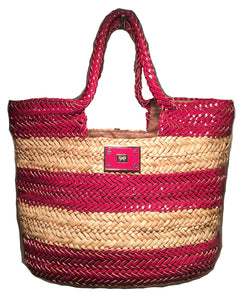 Anya Hindmarch Magenta Leather and Tan Rattan Large Woven Basket Tote Bag