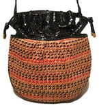 Judith Leiber Vintage Snakeskin Woven Basket Drawstring Shoulder Bag