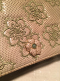 Judith Leiber Vintage Beige Lizard Floral Embroidered Tassel Clutch