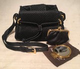 Judith Leiber Vintage Black Ruched Silk Evening Shoulder Bag