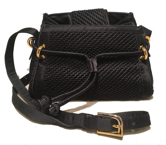 Judith Leiber Vintage Black Ruched Silk Evening Shoulder Bag