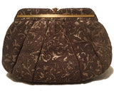 Judith Leiber Vintage Brown Suede Gold Glitter Embossed Clutch