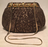 Judith Leiber Vintage Brown Suede Gold Glitter Embossed Clutch