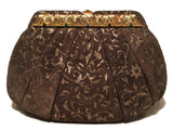 Judith Leiber Vintage Brown Suede Gold Glitter Embossed Clutch