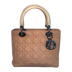 Christian Dior Tan Wool Cannage Quilted Medium Lady Di Bag