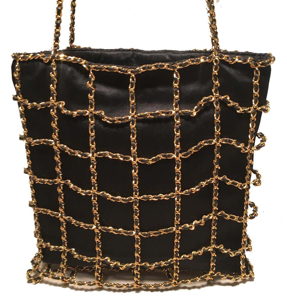 RARE Chanel Vintage Black Silk Chain Cage Evening Shoulder Bag – Dignity  Jewels Inc.