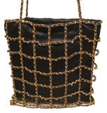 RARE Chanel Vintage Black Silk Chain Cage Evening Shoulder Bag