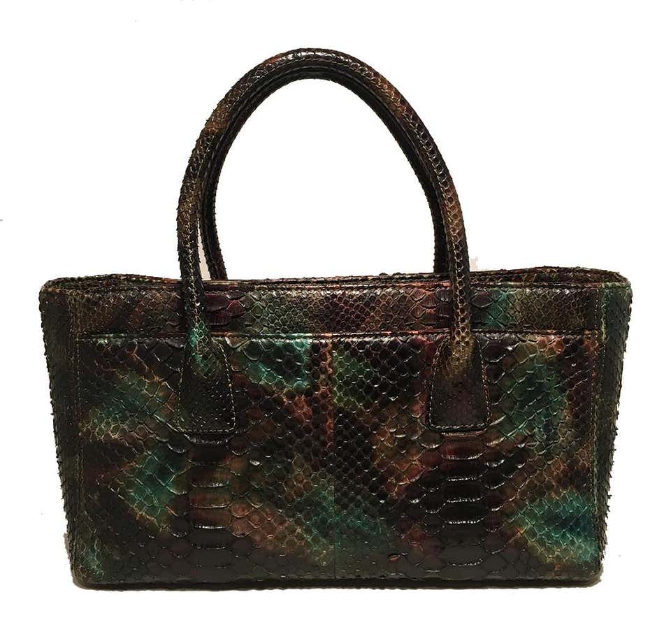 Chanel Green and Brown Multicolor Python Snakeskin Cerf Tote Handbag