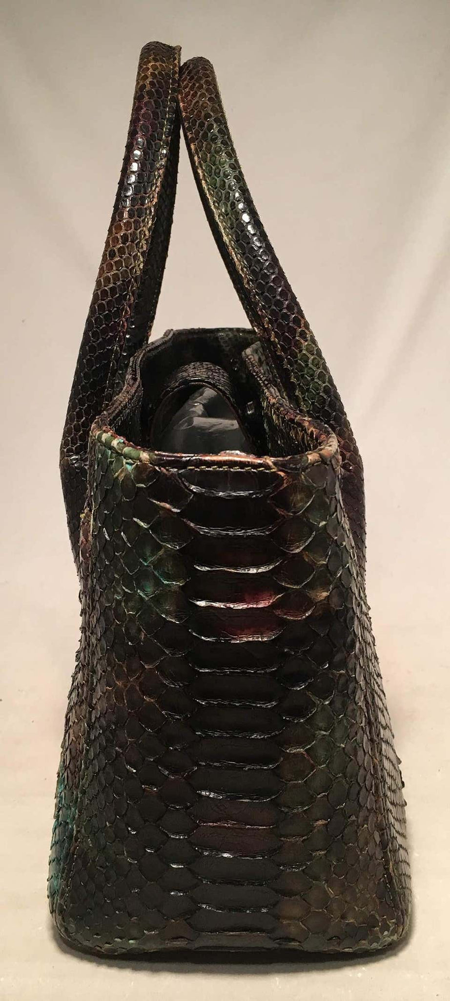 Chanel Green and Brown Multicolor Python Snakeskin Cerf Tote