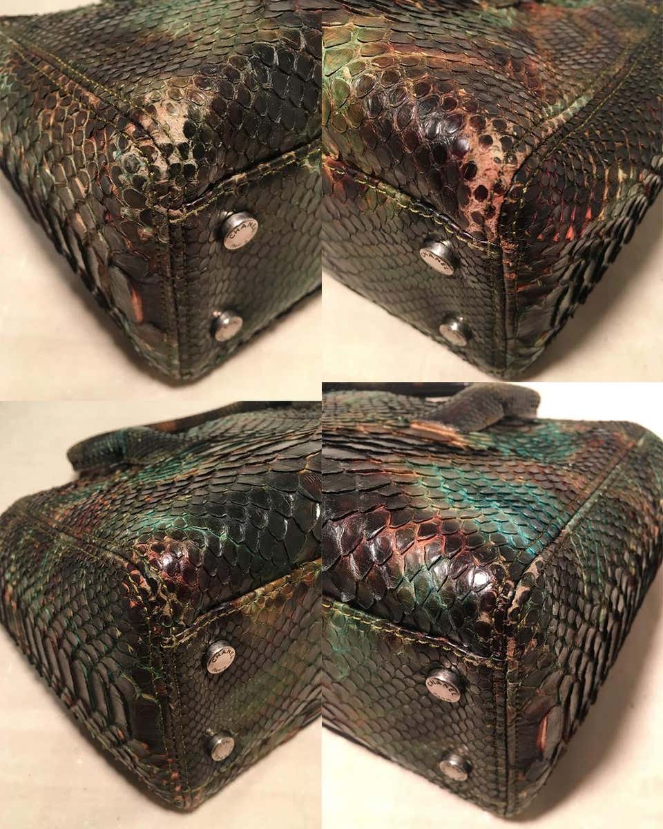 Chanel Green and Brown Python Snakeskin Cerf Tote Handbag