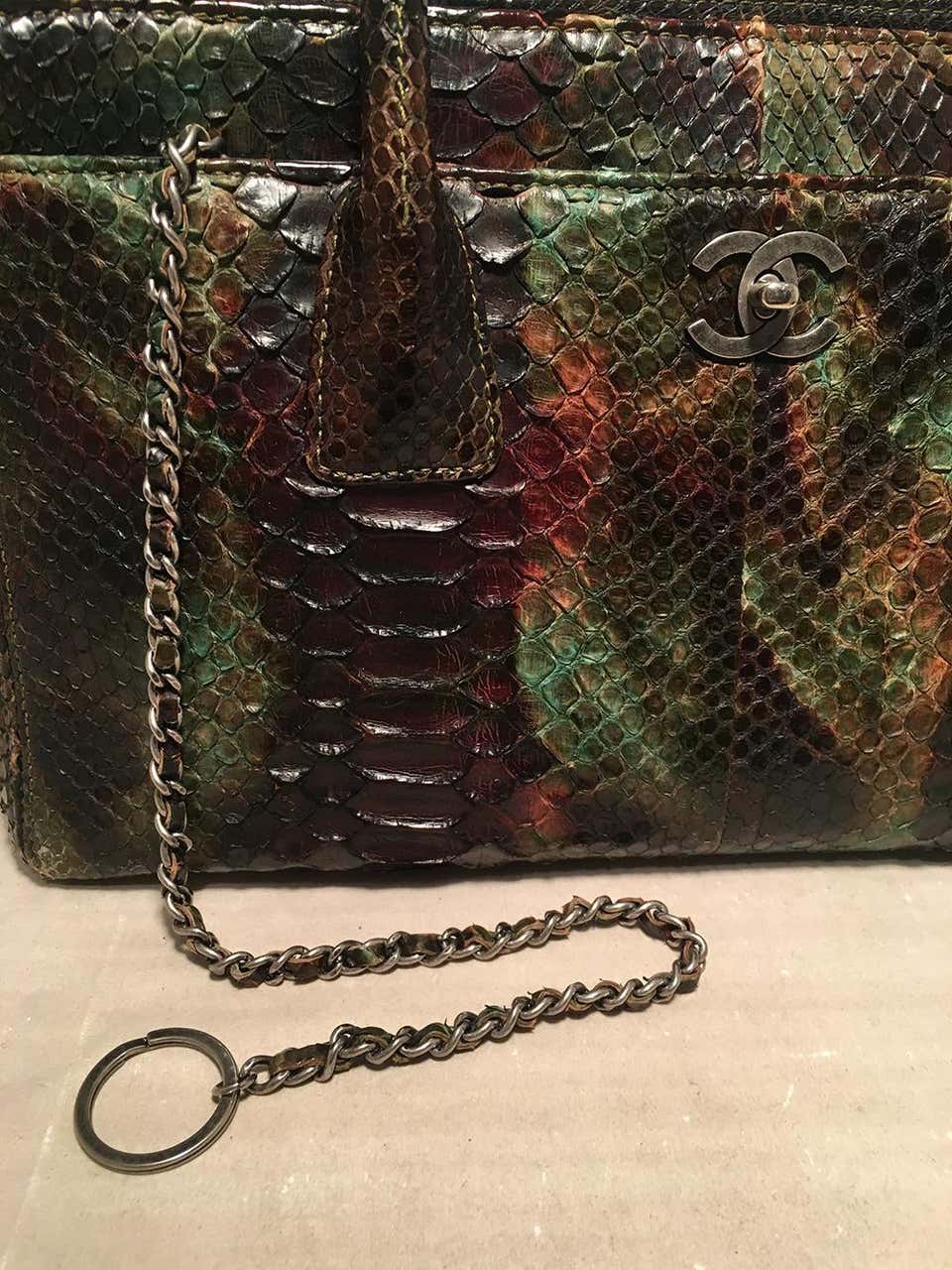 Chanel Green and Brown Multicolor Python Snakeskin Cerf Tote Handbag