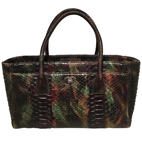 Chanel Green and Brown Multicolor Python Snakeskin Cerf Tote Handbag
