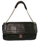 Chanel Black Pleated Leather Classic Flap Shoulder Bag