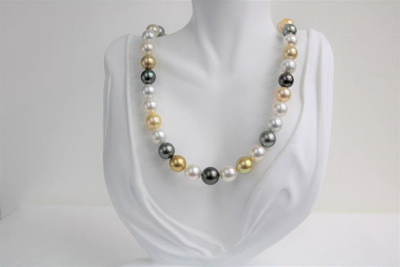 10-12mm Golden South Sea and Tahitian Multi Color Round Necklace with Gold Clasp