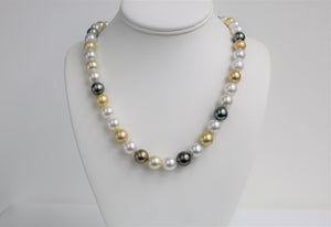 10-12mm Golden South Sea and Tahitian Multi Color Round Necklace with Gold Clasp