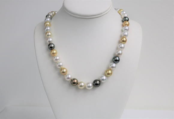 10-12mm Golden South Sea and Tahitian Multi Color Round Necklace with Gold Clasp
