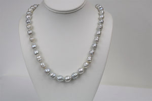 10-12mm South Sea White-Silver Circle Baroque Necklace with Gold Clasp