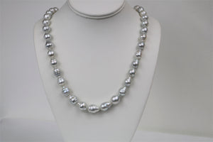 10-12mm South Sea White-Silver Circle Baroque Necklace with Gold Clasp