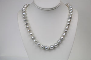10-12mm South Sea White-Silver Circle Baroque Necklace with Gold Clasp