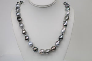 12-14mm Tahitian Multi Color Free Form Baroque Necklace with Gold Clasp