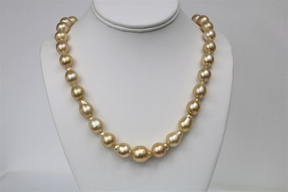 12-14mm Golden Drop/Baroque Necklace with Gold Clasp