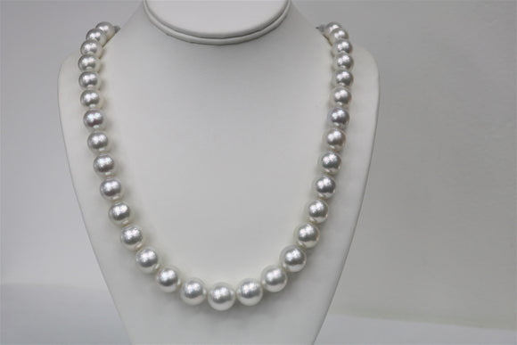 12-15mm South Sea Round White Necklace with Gold Clasp