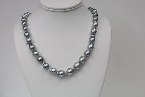 9-11mm Tahitian Platinum Silver Unique Baroque Necklace with Gold Clasp
