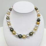 12-14 South Sea White and Golden and Tahitian Round Pearl Necklace with Gold Clasp