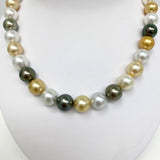 12-14 South Sea White and Golden and Tahitian Round Pearl Necklace with Gold Clasp