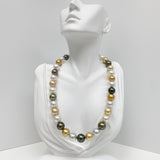 12-14 South Sea White and Golden and Tahitian Round Pearl Necklace with Gold Clasp