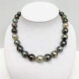 12-14mm Tahitian Multicolor Circle Baroque Pearl Necklace with Gold Clasp