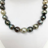 12-14mm Tahitian Multicolor Circle Baroque Pearl Necklace with Gold Clasp