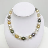 12-14mm South Sea White and Golden and Tahitian Round/Near-Round Pearl Necklace with Gold Clasp