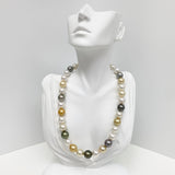 12-14mm South Sea White and Golden and Tahitian Round/Near-Round Pearl Necklace with Gold Clasp