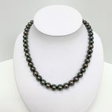 8-10mm Tahitian Dark Multicolor Round Pearl Necklace with Gold Clasp