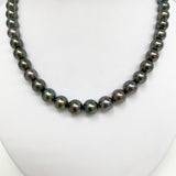 8-10mm Tahitian Dark Multicolor Round Pearl Necklace with Gold Clasp