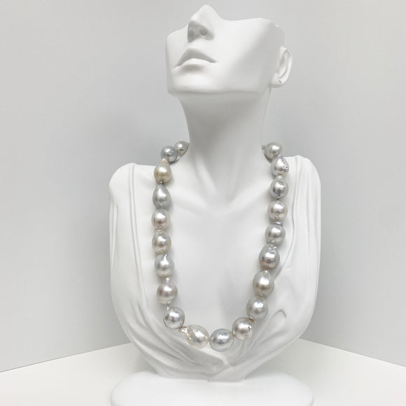 15-17mm South Sea White Drop/Baroque Pearl Necklace with Gold Clasp