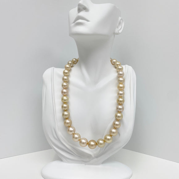 12-14mm South Sea Champagne Round/Near-Round Pearl Necklace with Gold Clasp