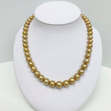 9-12mm South Sea Golden Round Pearl Necklace with Gold Clasp