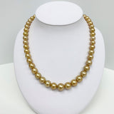 9-12mm South Sea Golden Round Pearl Necklace with Gold Clasp