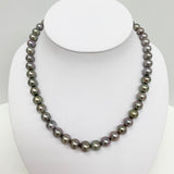 8-10mm Tahitian Silver Lavender Near-Round Pearl Necklace with Gold Clasp