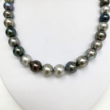 11-13mm Tahitian Multicolor Medium Dark Near-Round Pearl Necklace with Gold Clasp